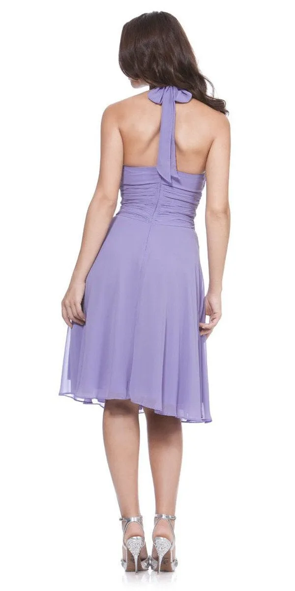 CLEARANCE - Halter Strap Yellow Chiffon Knee Length Dress With Bow (Size Small)
