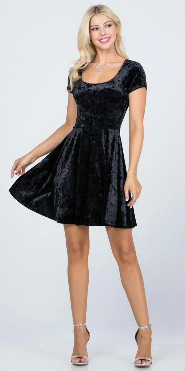 CLEARANCE - La Scala 25821 Crushed Velvet Short Sleeve Red Skater Dress (Size XL)