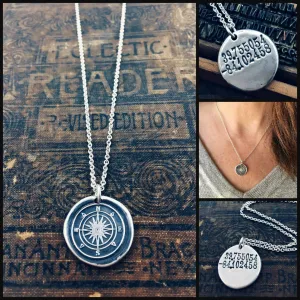 Compass Coordinates Wax Seal Necklace