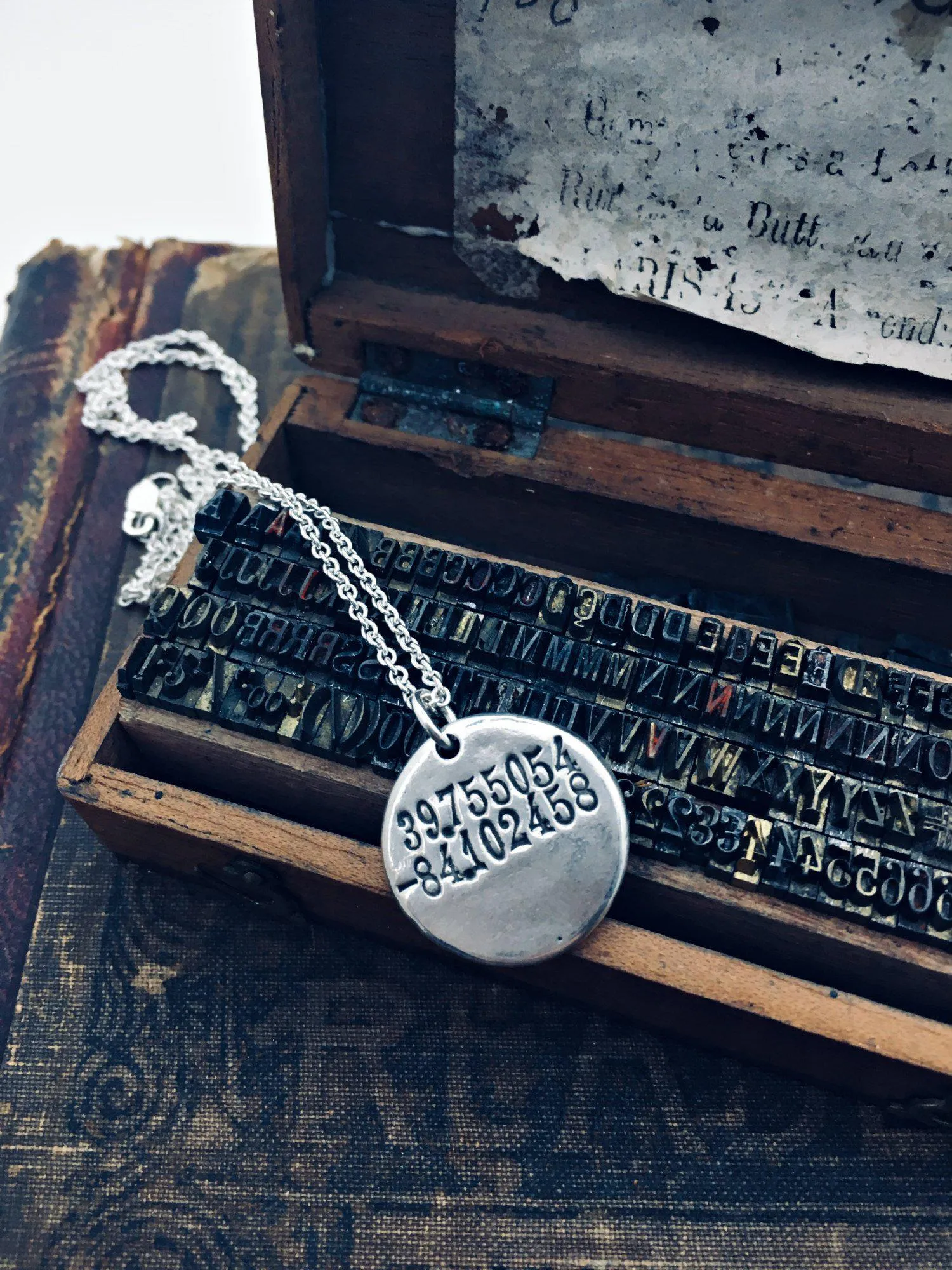 Compass Coordinates Wax Seal Necklace