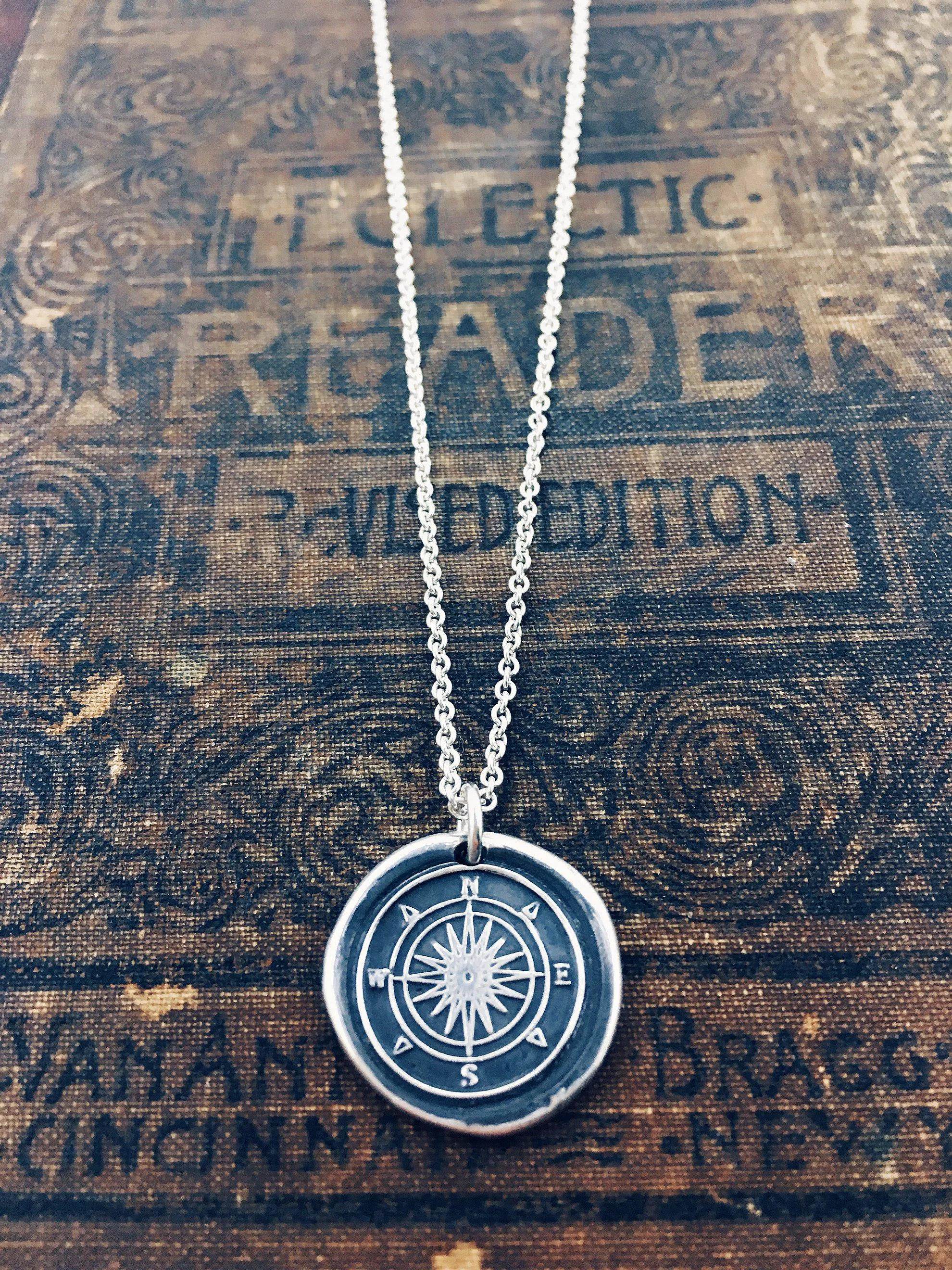 Compass Coordinates Wax Seal Necklace