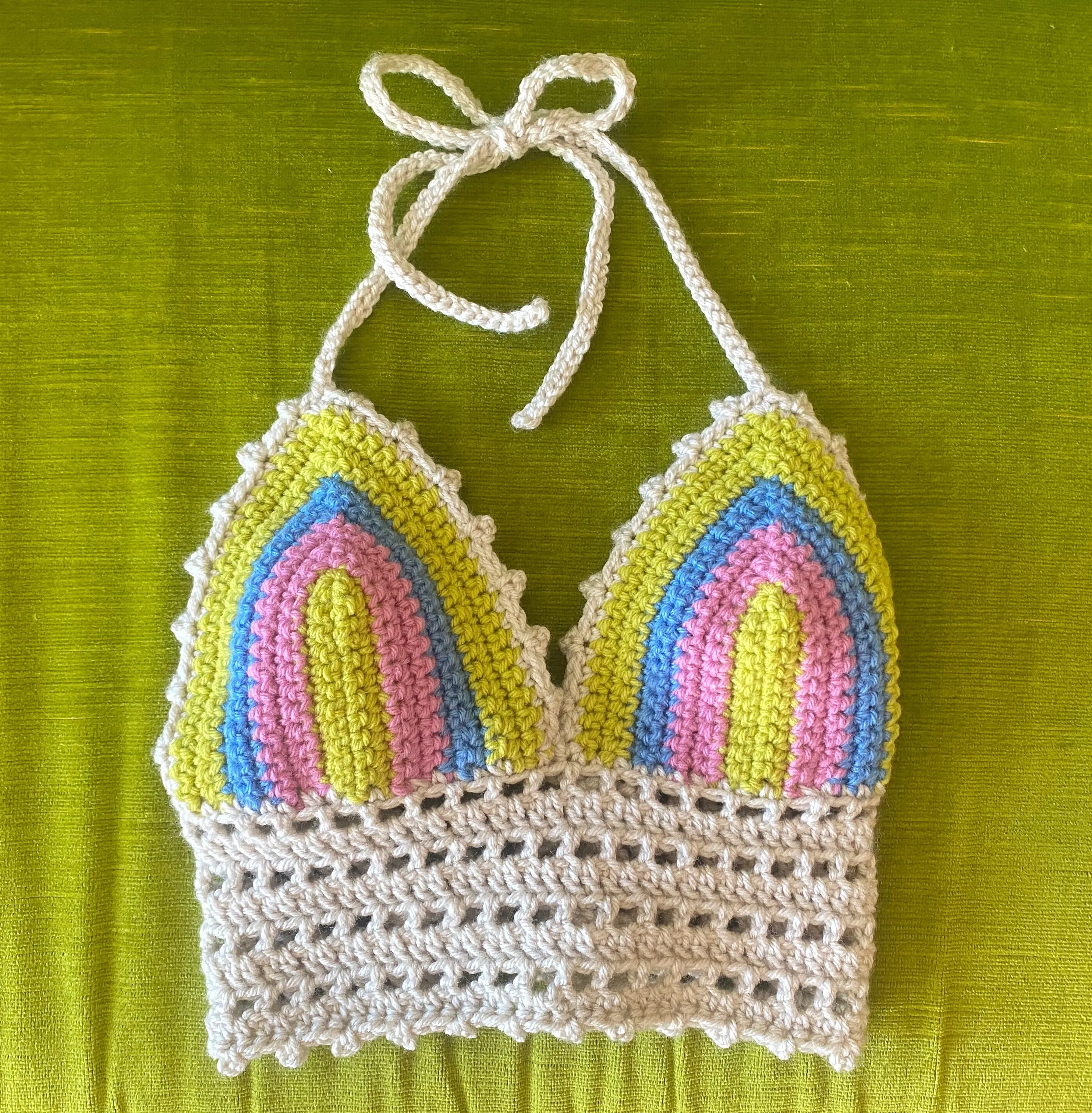 Cream & Sherbet Multicolor Crochet Halter Top