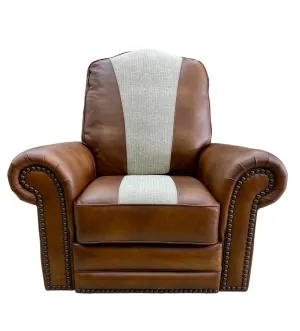 Custom Republic Rocker Swivel Recliner in Monaco Honey Leather & Fabric