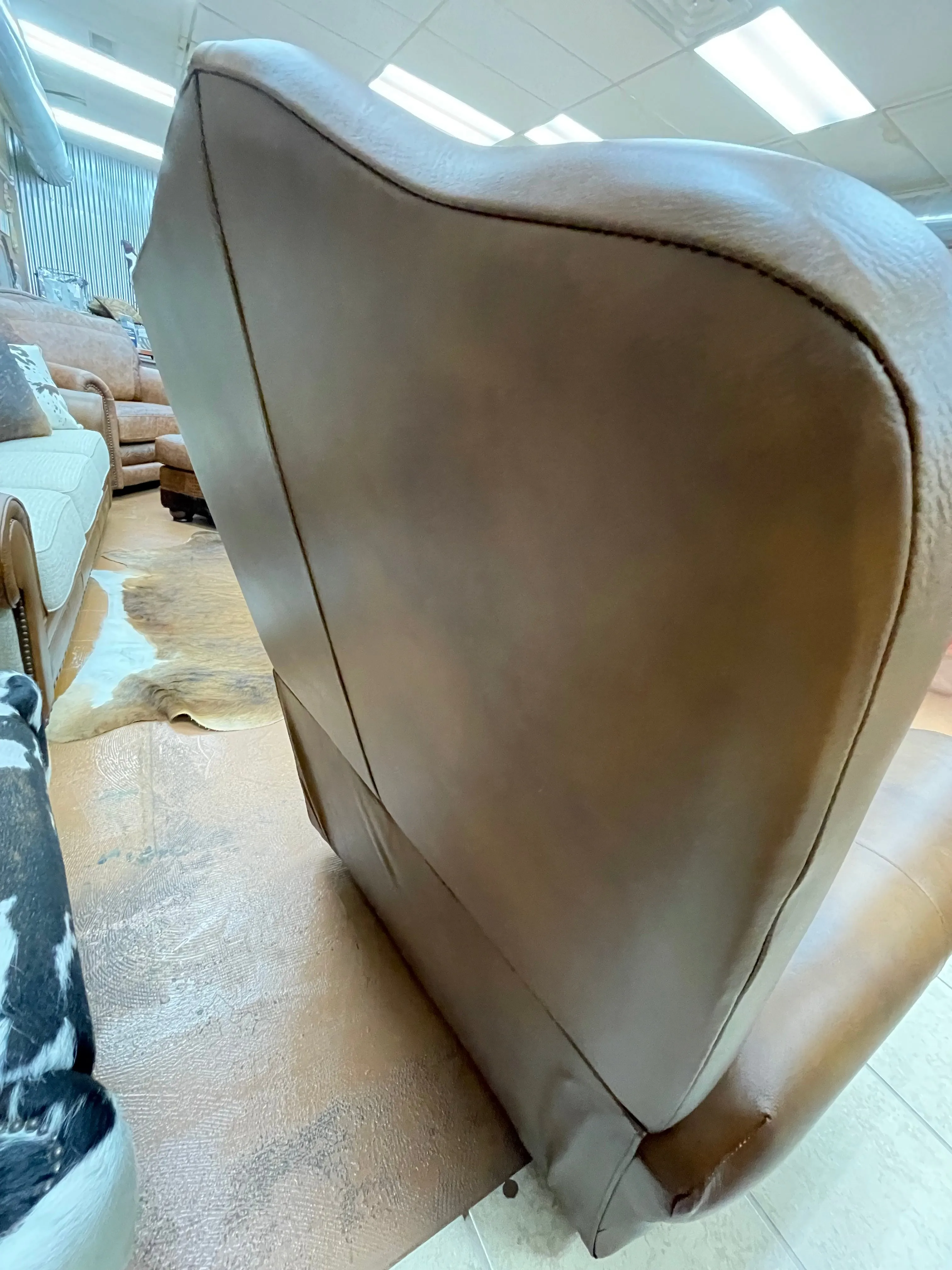 Custom Republic Rocker Swivel Recliner in Monaco Honey Leather & Fabric