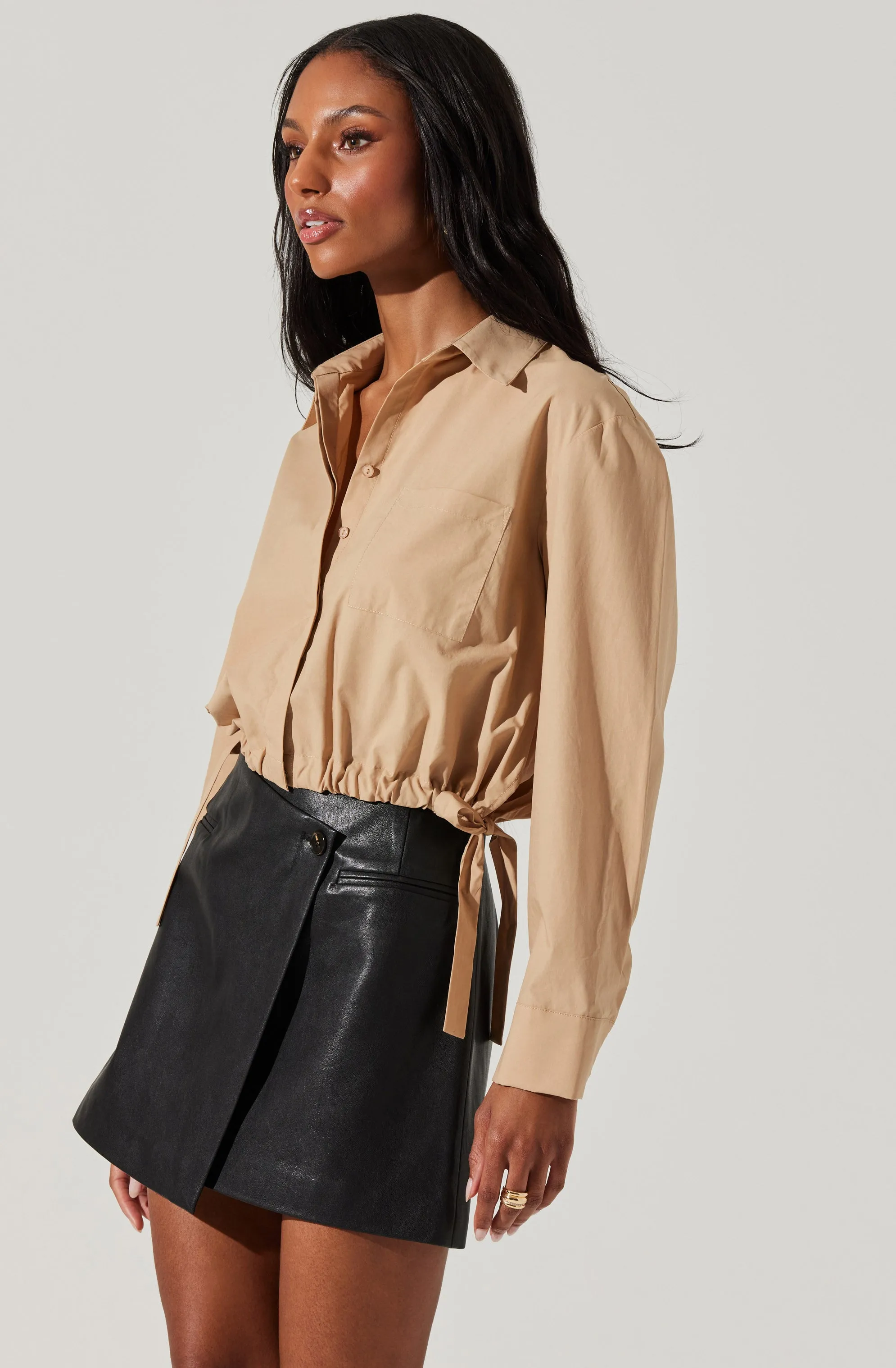 Cyril Cinch Waist Button-Up Top
