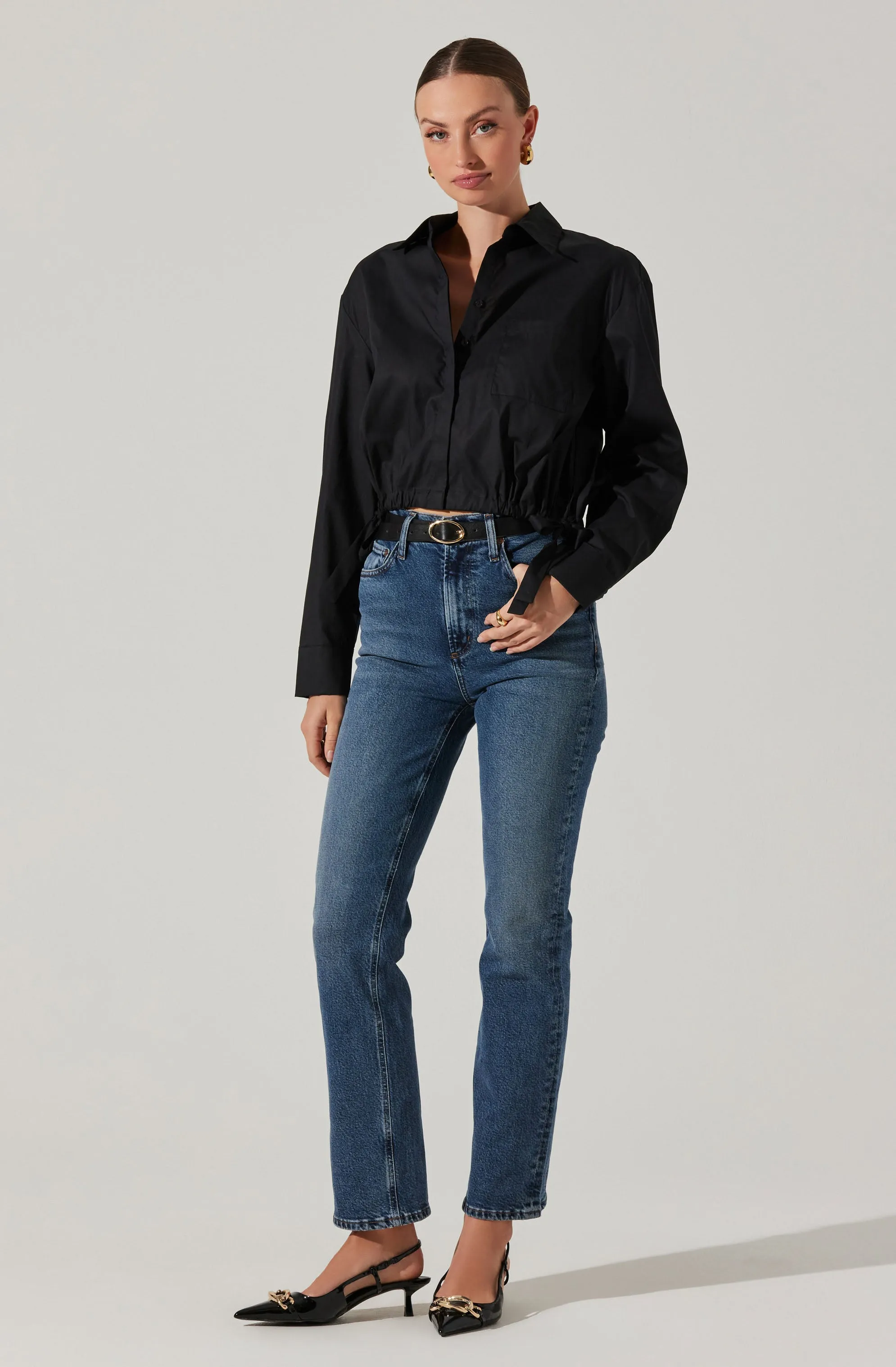 Cyril Cinch Waist Button-Up Top
