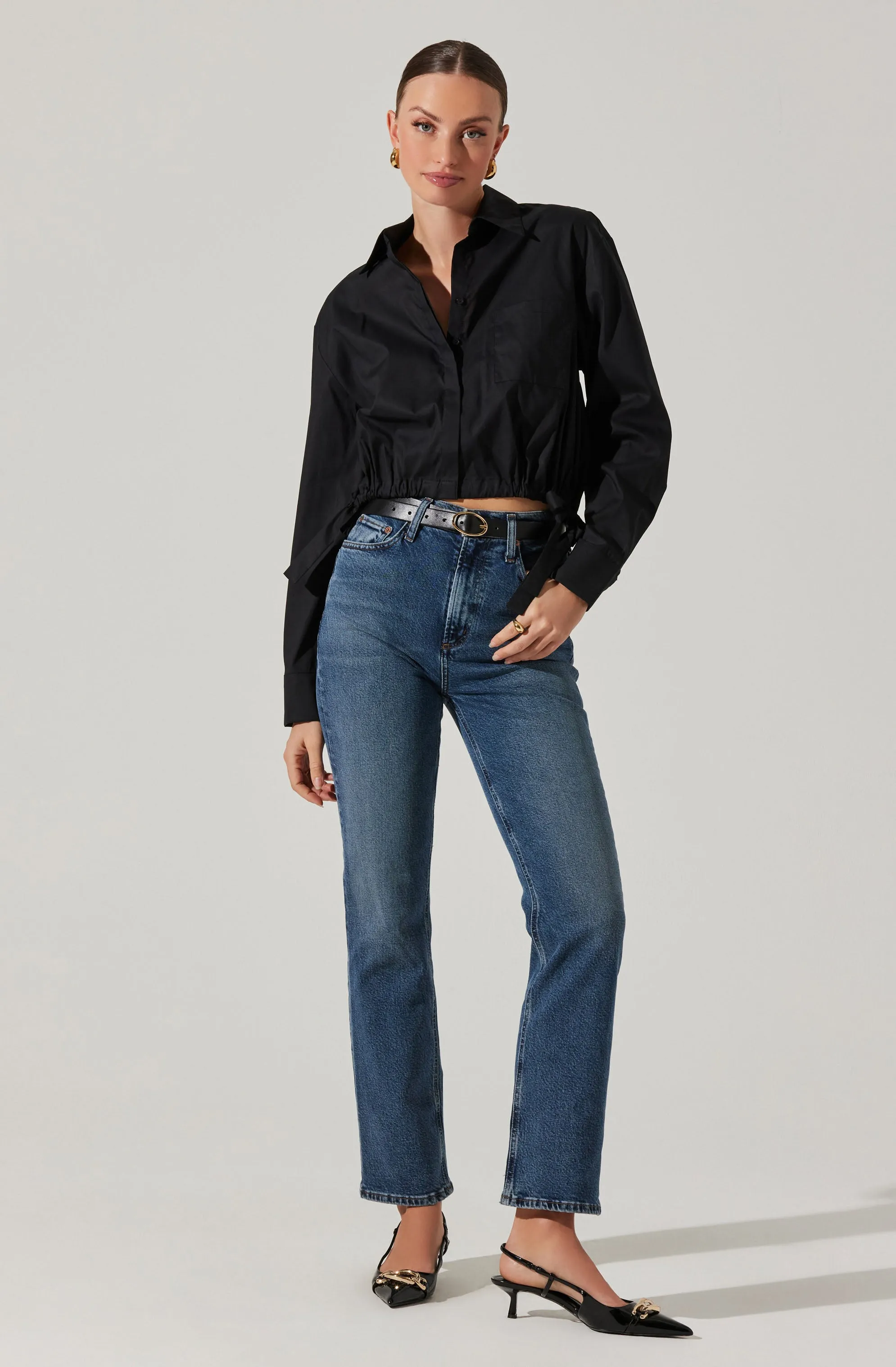 Cyril Cinch Waist Button-Up Top