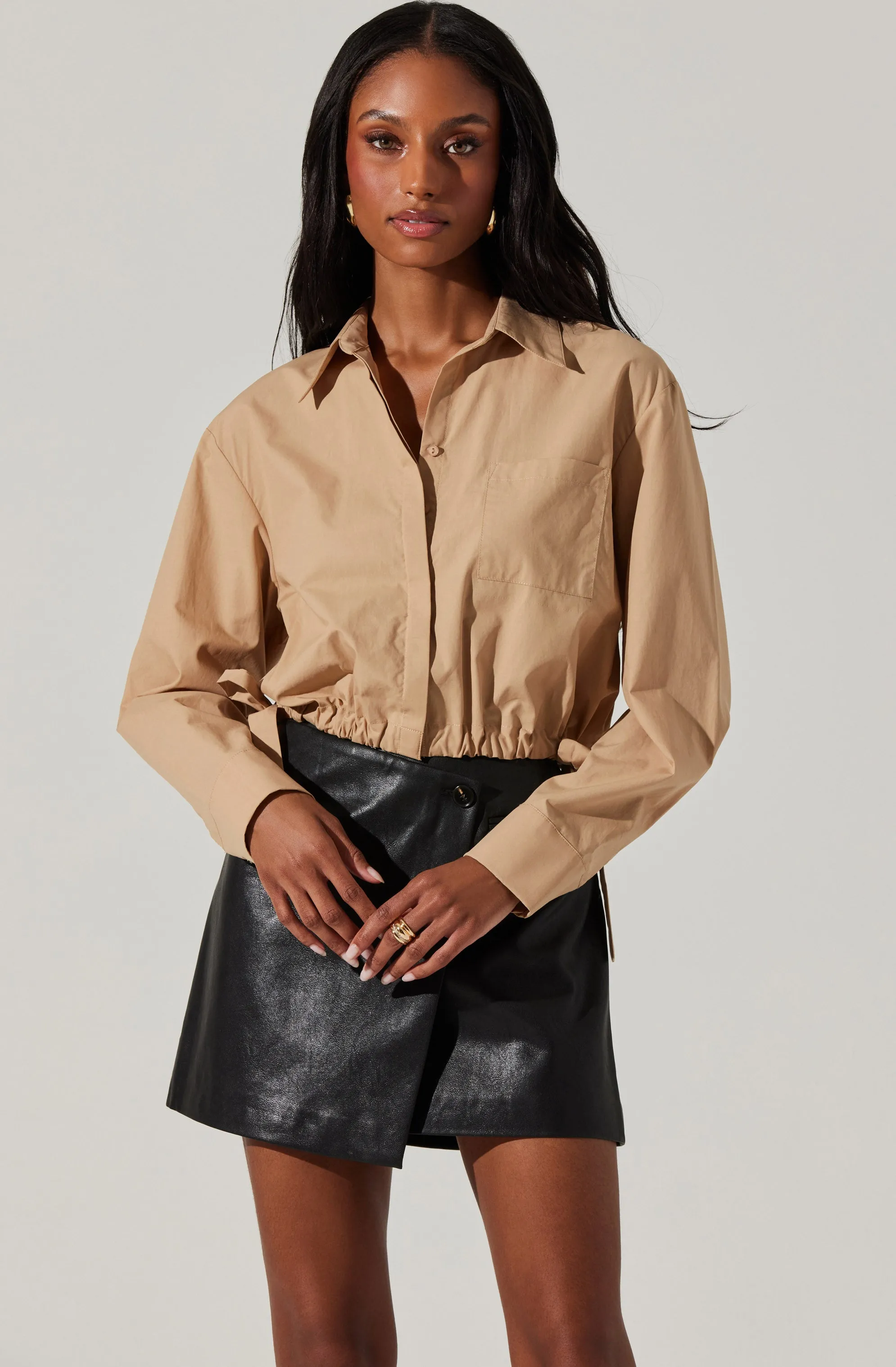 Cyril Cinch Waist Button-Up Top