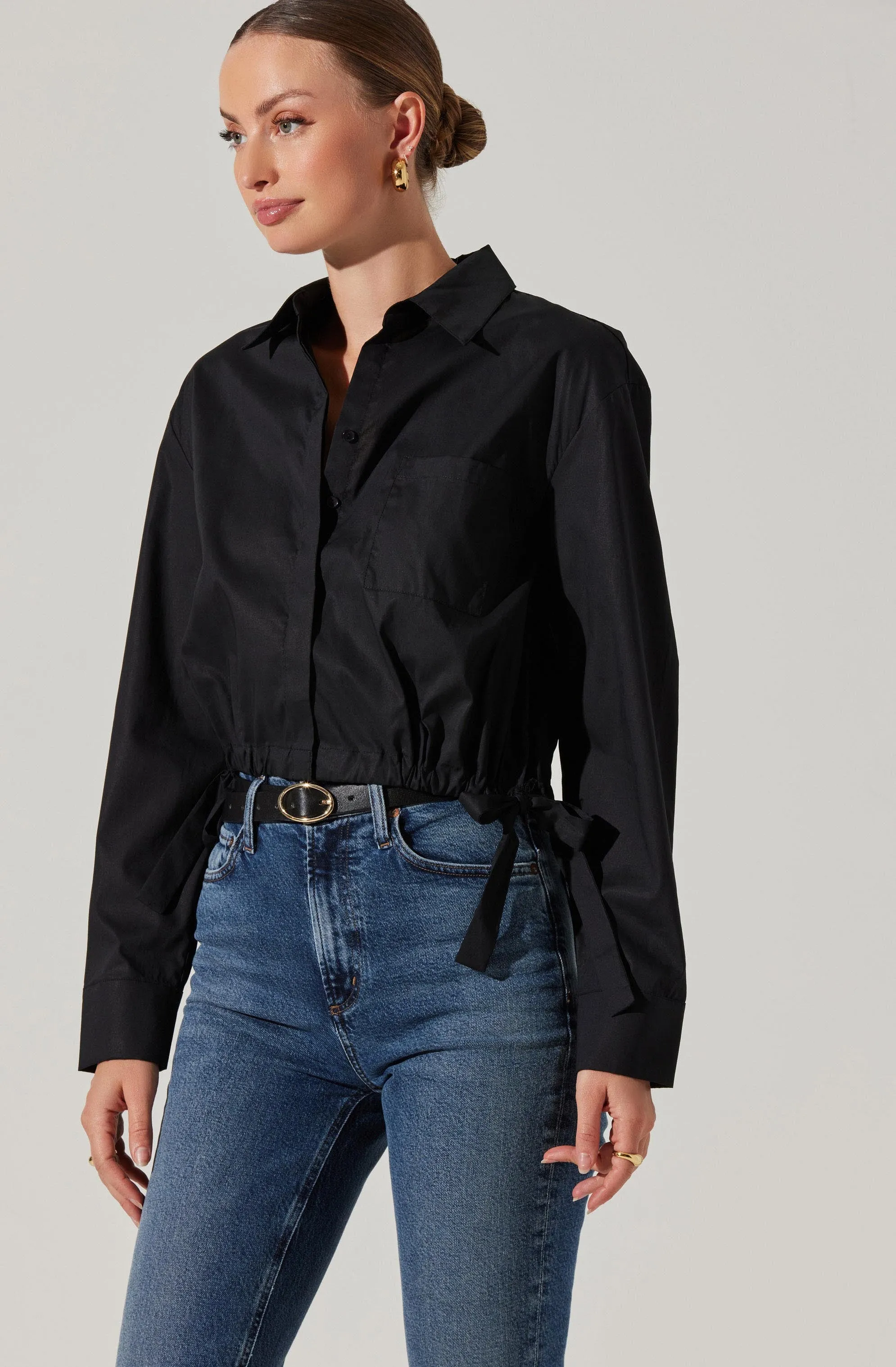 Cyril Cinch Waist Button-Up Top