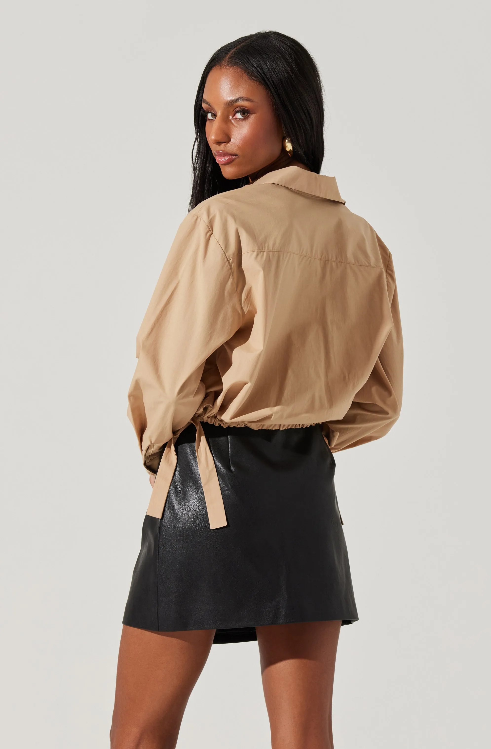 Cyril Cinch Waist Button-Up Top