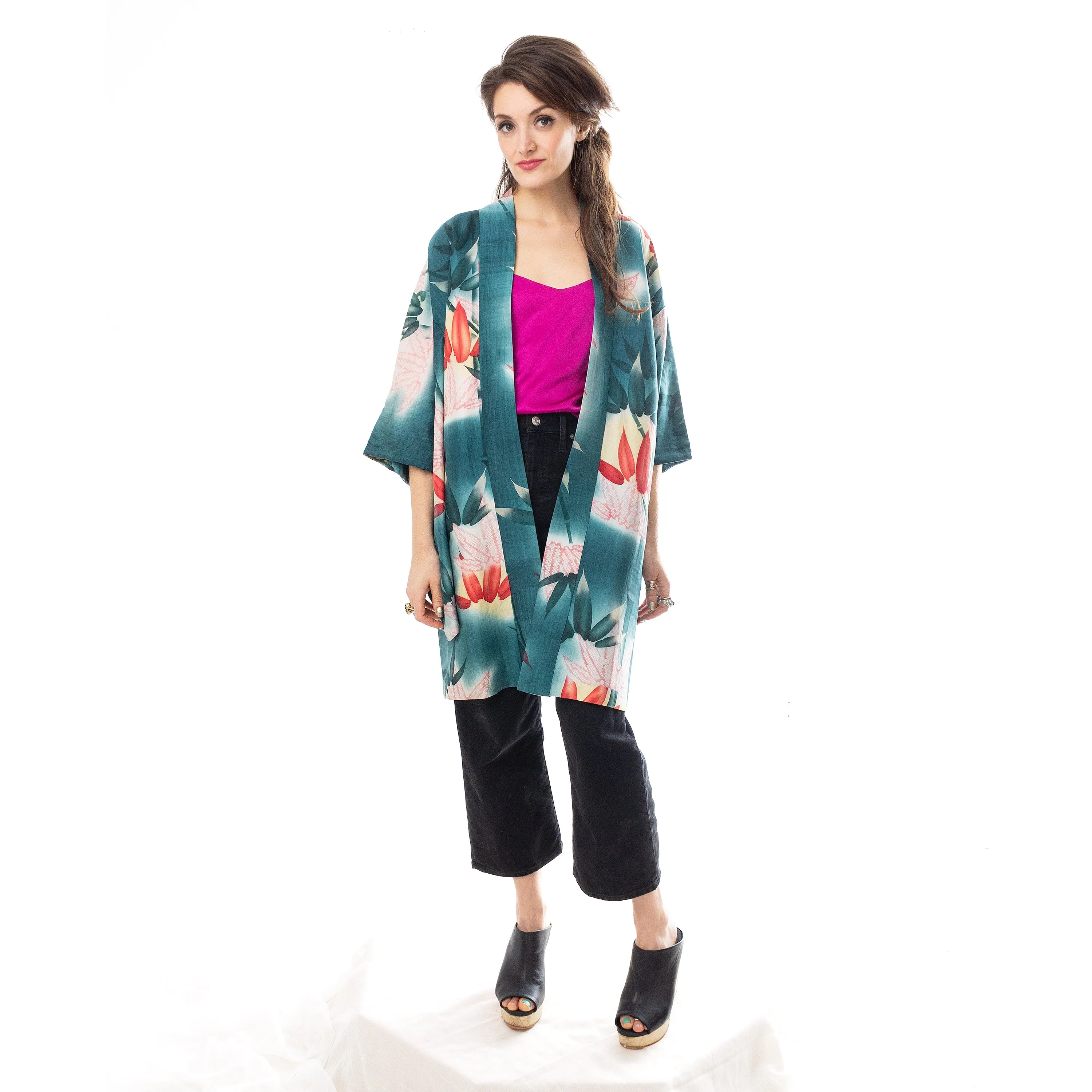 Dark Green Bamboo Pongee Haori