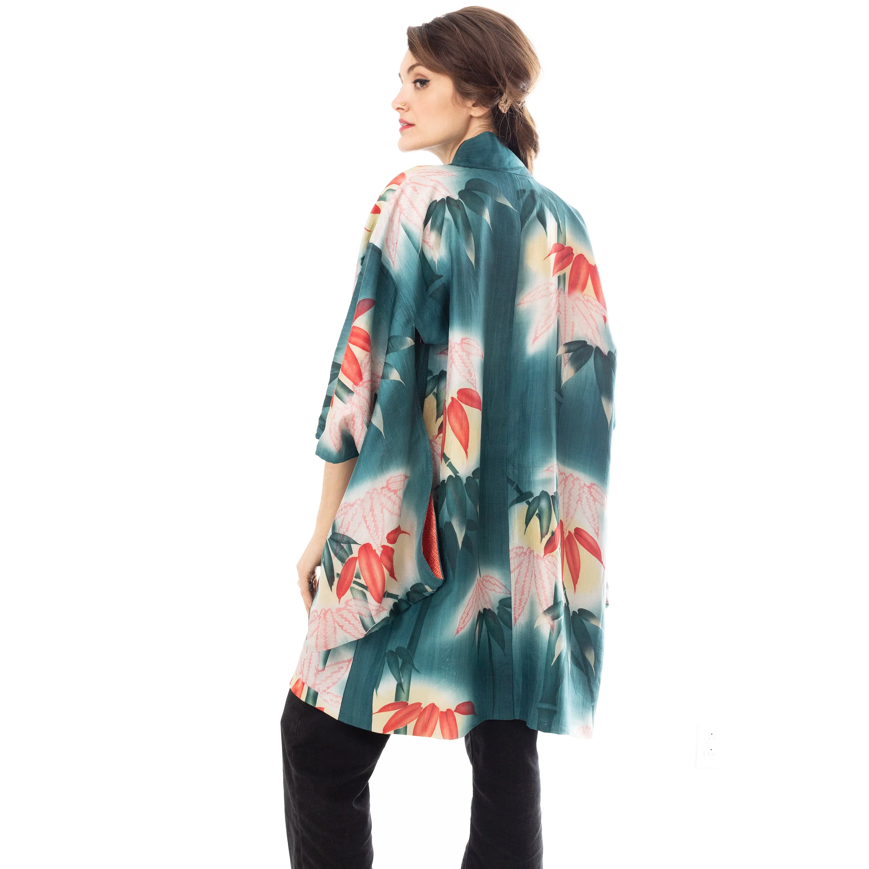 Dark Green Bamboo Pongee Haori