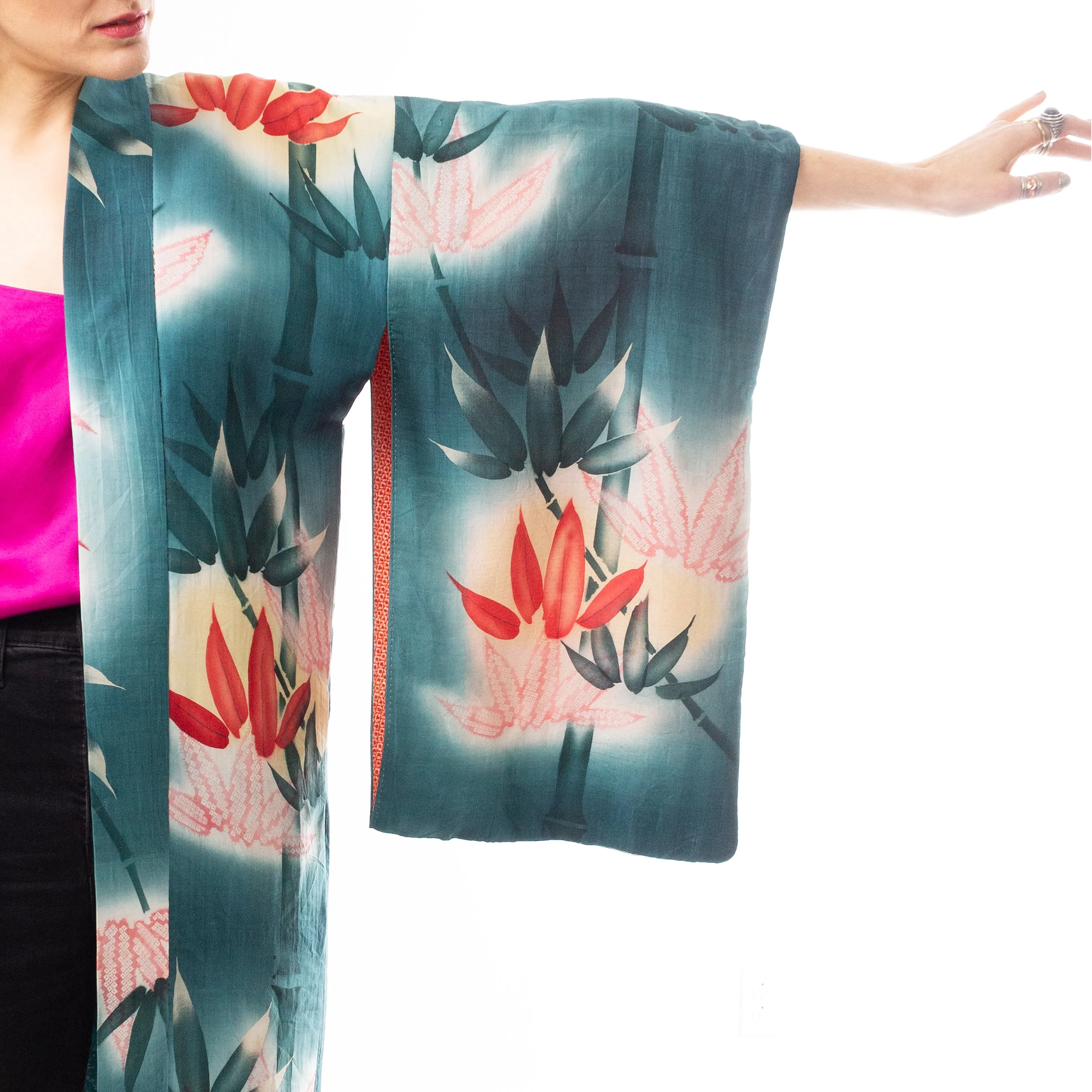 Dark Green Bamboo Pongee Haori