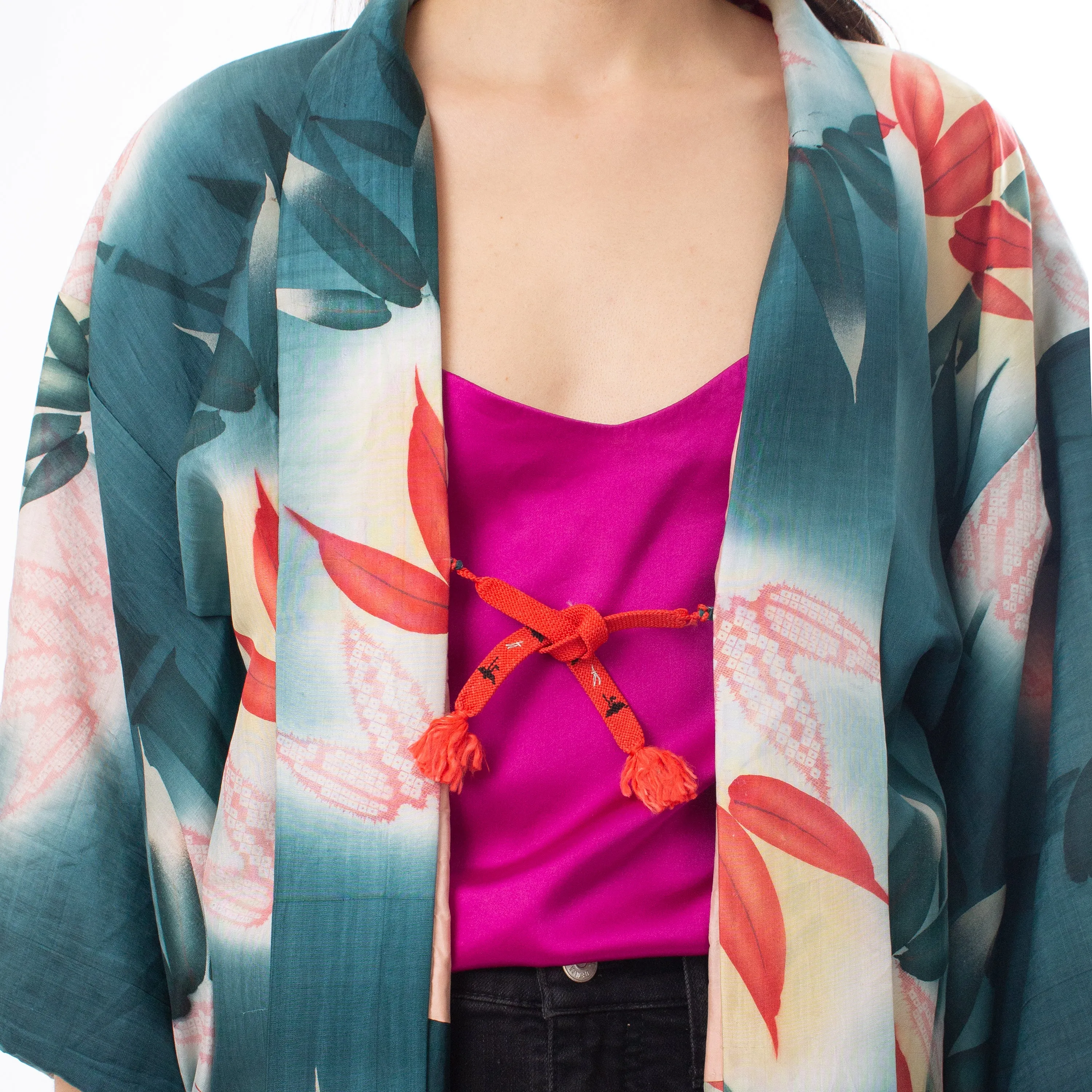 Dark Green Bamboo Pongee Haori