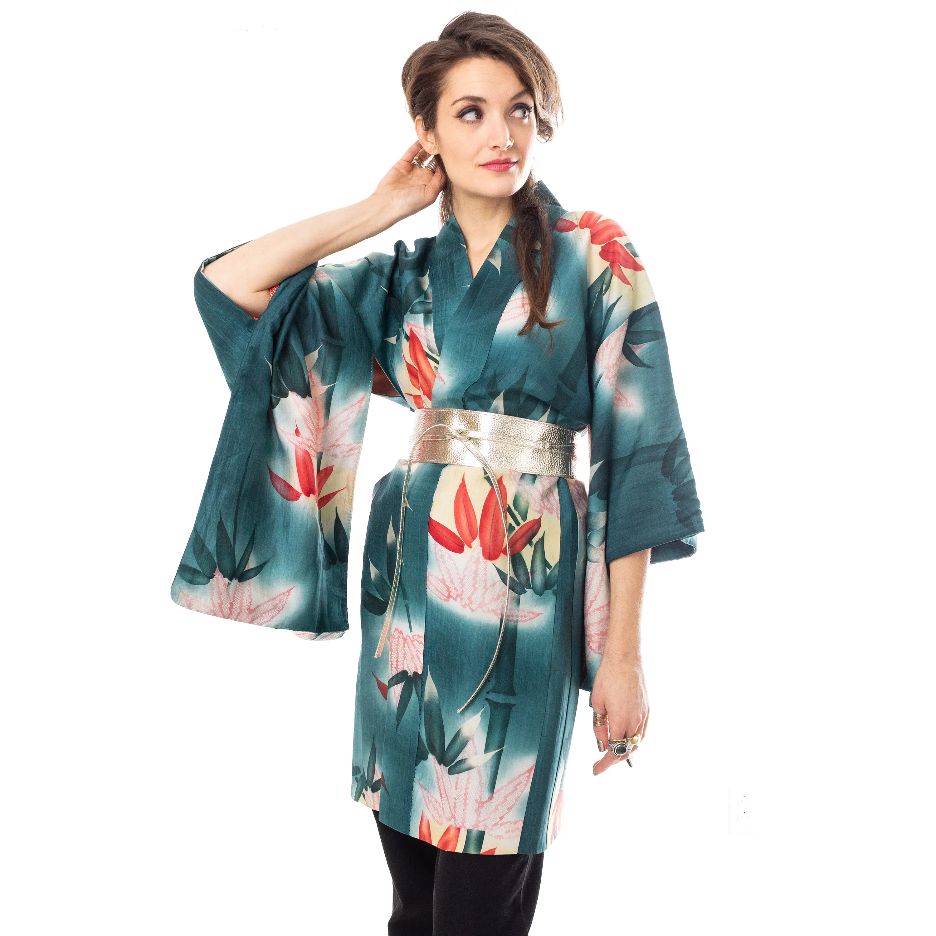 Dark Green Bamboo Pongee Haori