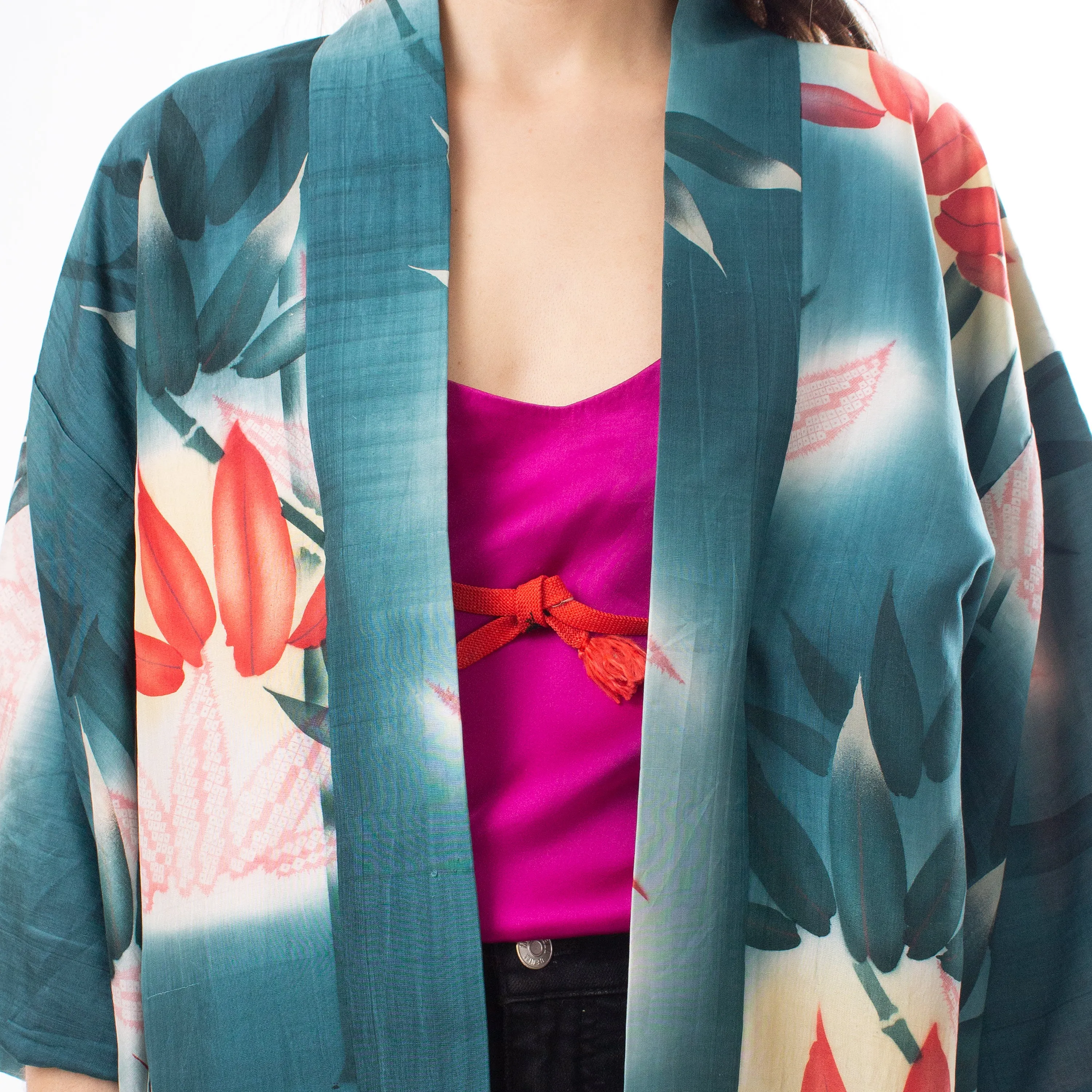 Dark Green Bamboo Pongee Haori