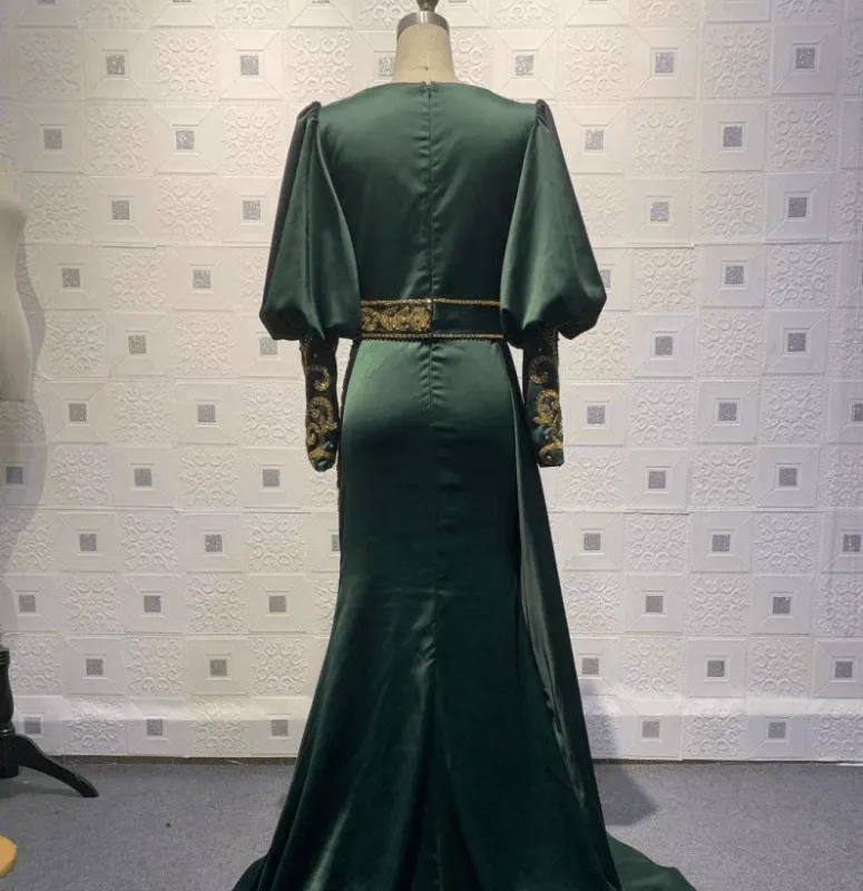 Dark Green Long Evening Dresses Prom dresses with sleeves