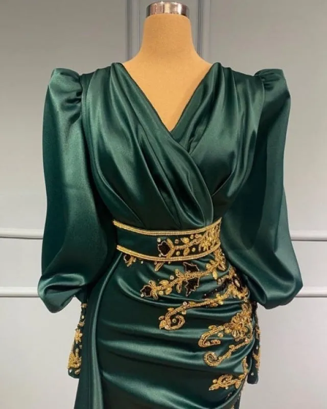 Dark Green Long Evening Dresses Prom dresses with sleeves