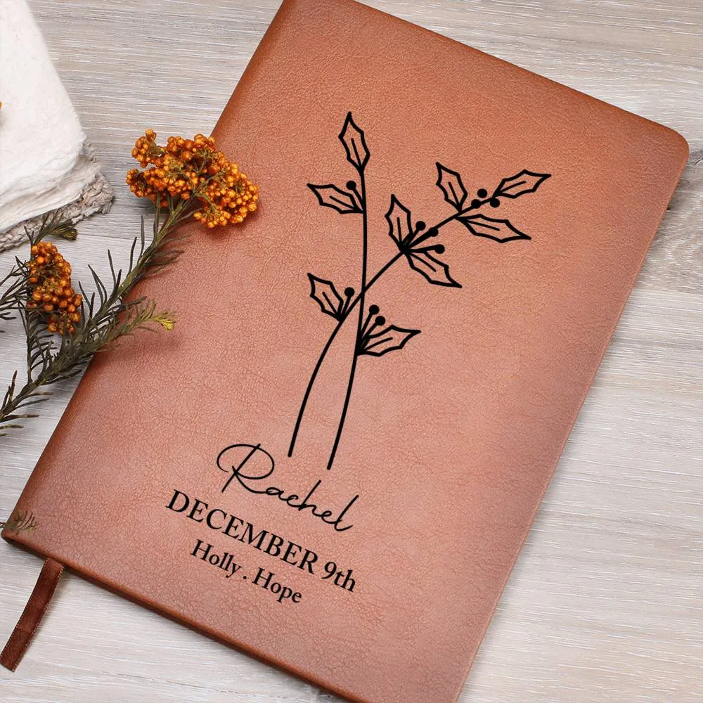 December Birth Flower Personalized Journal, Holly Birth Flower Personalized Journal, Birth Month Flower Custom Journal, Engraved Gratitude Journal, Prayer Journal, Christmas Gifts
