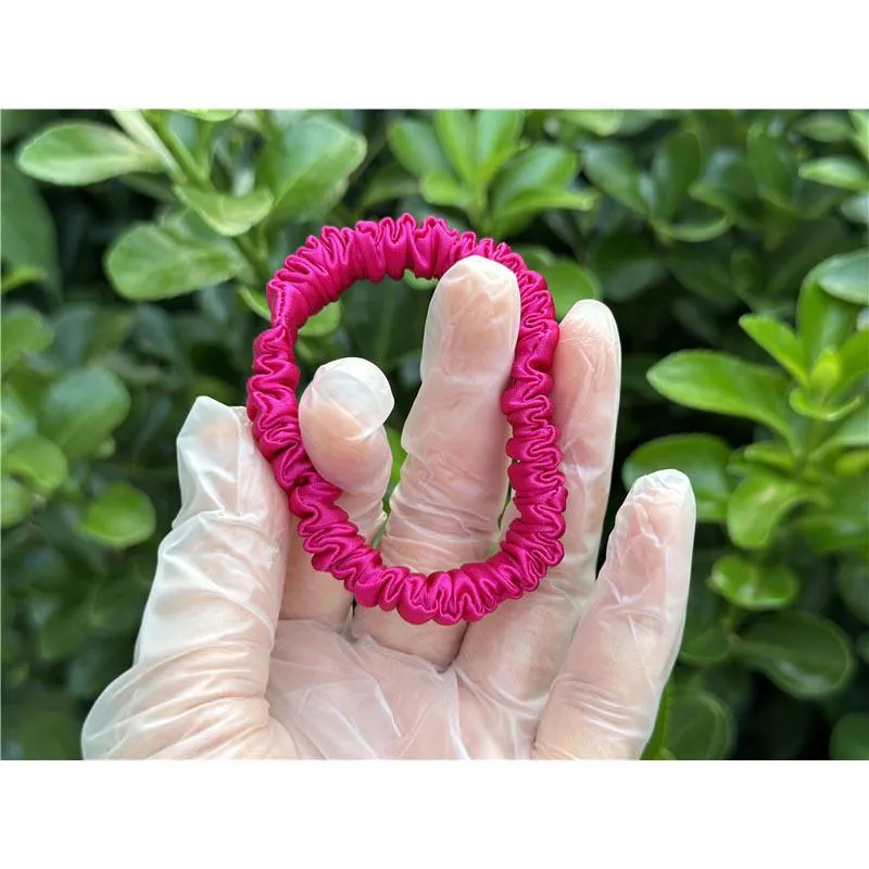 Deep Rose Pink silk scrunchies mini