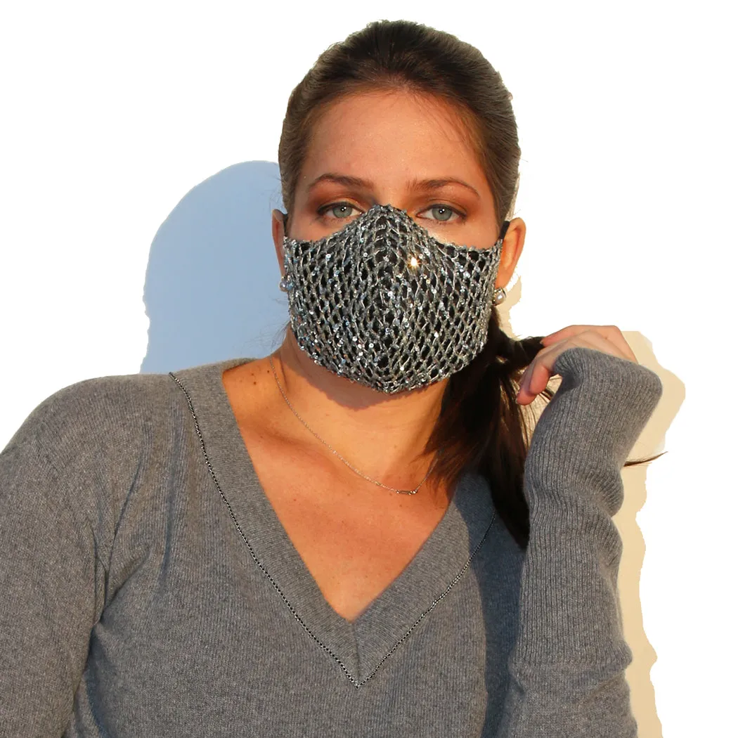 Diamond Sequin Washable Face Mask with Ribbon Ties