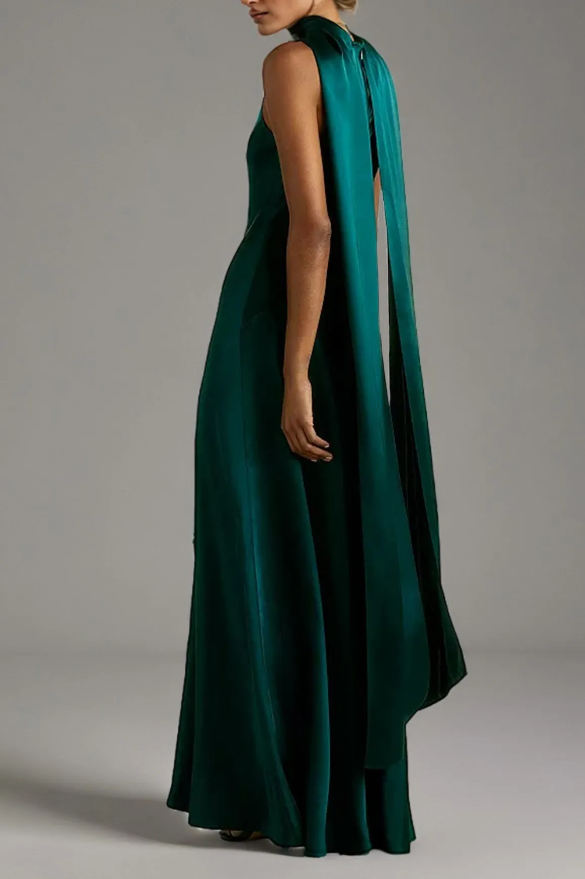 Elastic Satin Minimalist Sleeveless Peacock Long Prom Dress