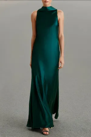 Elastic Satin Minimalist Sleeveless Peacock Long Prom Dress