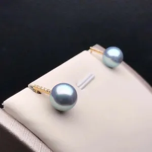 Enchantment 9.0-9.5 mm Silver-Blue Akoya Pearl Earrings in 18K Gold with Diamonds