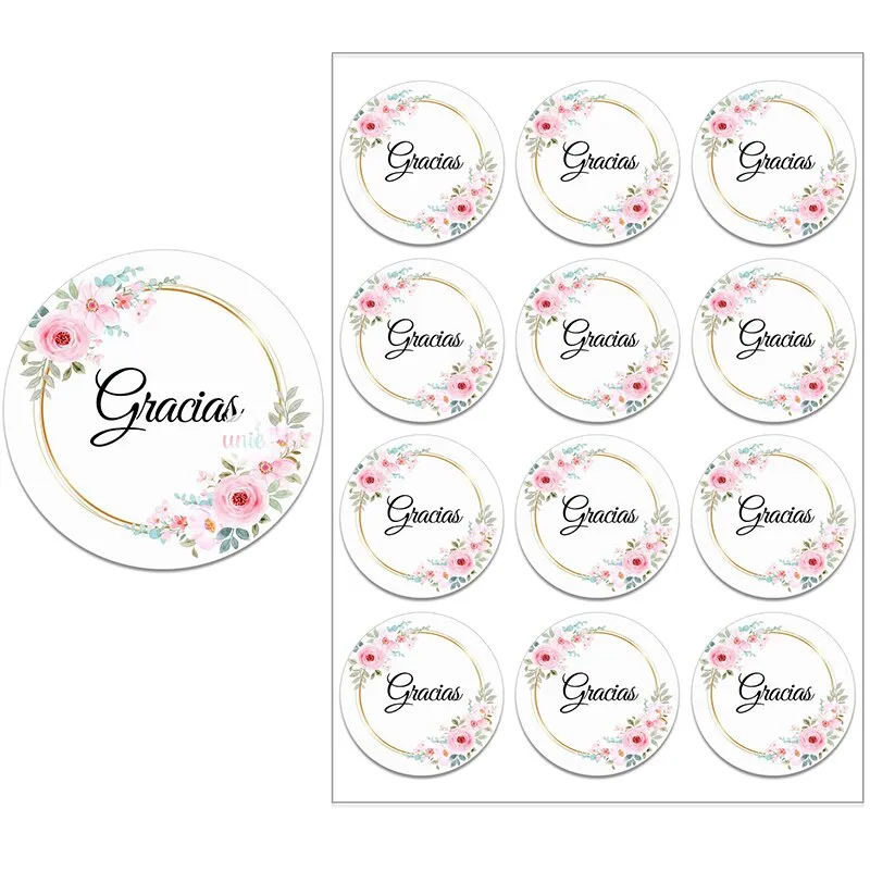 Español Thank You Gracias Floral Frame Sticker Self-adhesive Seal Label Party Christmas Wedding Thanksgiving Sticker Decoration