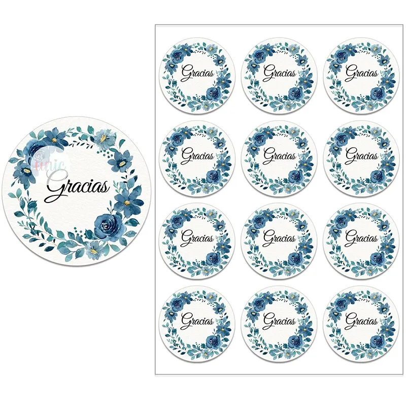 Español Thank You Gracias Floral Frame Sticker Self-adhesive Seal Label Party Christmas Wedding Thanksgiving Sticker Decoration