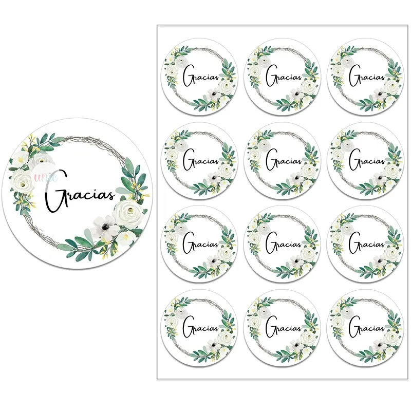Español Thank You Gracias Floral Frame Sticker Self-adhesive Seal Label Party Christmas Wedding Thanksgiving Sticker Decoration