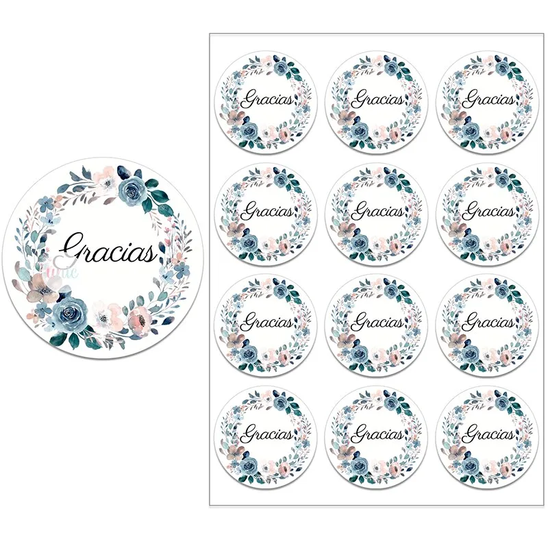 Español Thank You Gracias Floral Frame Sticker Self-adhesive Seal Label Party Christmas Wedding Thanksgiving Sticker Decoration