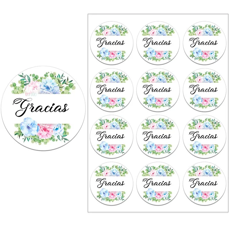 Español Thank You Gracias Floral Frame Sticker Self-adhesive Seal Label Party Christmas Wedding Thanksgiving Sticker Decoration