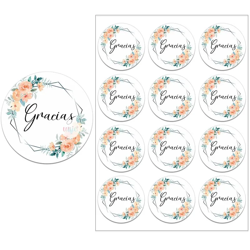 Español Thank You Gracias Floral Frame Sticker Self-adhesive Seal Label Party Christmas Wedding Thanksgiving Sticker Decoration