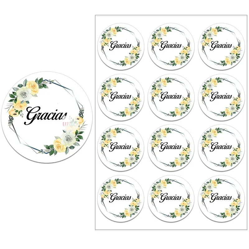 Español Thank You Gracias Floral Frame Sticker Self-adhesive Seal Label Party Christmas Wedding Thanksgiving Sticker Decoration