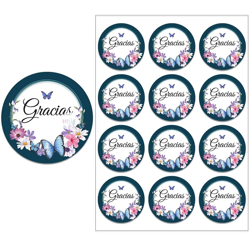 Español Thank You Gracias Floral Frame Sticker Self-adhesive Seal Label Party Christmas Wedding Thanksgiving Sticker Decoration