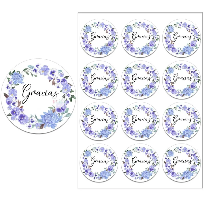 Español Thank You Gracias Floral Frame Sticker Self-adhesive Seal Label Party Christmas Wedding Thanksgiving Sticker Decoration