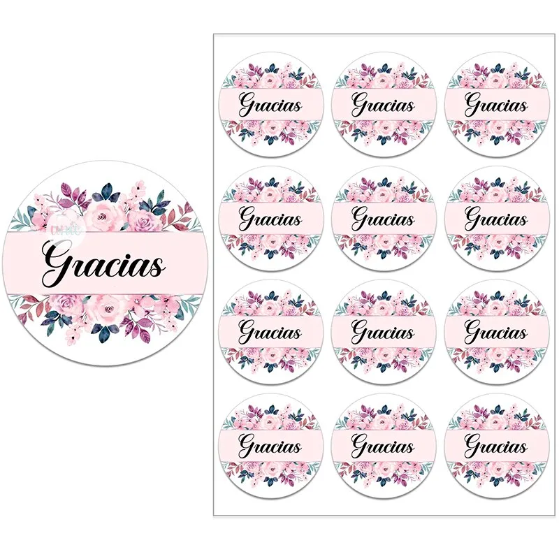 Español Thank You Gracias Floral Frame Sticker Self-adhesive Seal Label Party Christmas Wedding Thanksgiving Sticker Decoration