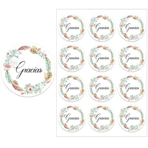 Español Thank You Gracias Floral Frame Sticker Self-adhesive Seal Label Party Christmas Wedding Thanksgiving Sticker Decoration