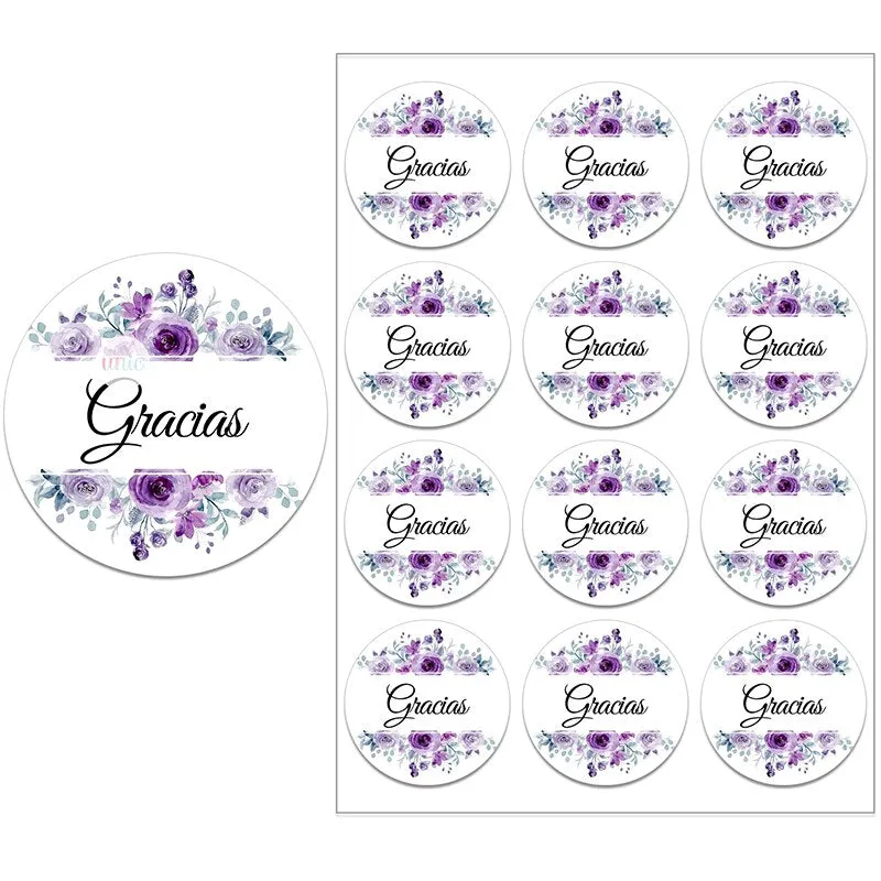 Español Thank You Gracias Floral Frame Sticker Self-adhesive Seal Label Party Christmas Wedding Thanksgiving Sticker Decoration