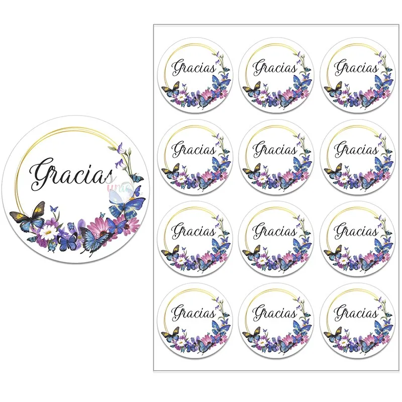 Español Thank You Gracias Floral Frame Sticker Self-adhesive Seal Label Party Christmas Wedding Thanksgiving Sticker Decoration