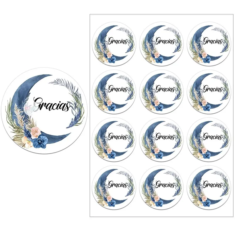 Español Thank You Gracias Floral Frame Sticker Self-adhesive Seal Label Party Christmas Wedding Thanksgiving Sticker Decoration