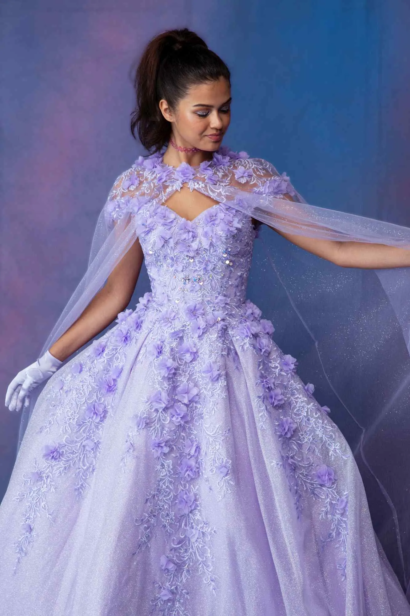 Eureka 9339 Quinceanera Glitter Mesh Ball Gown Includes Cape