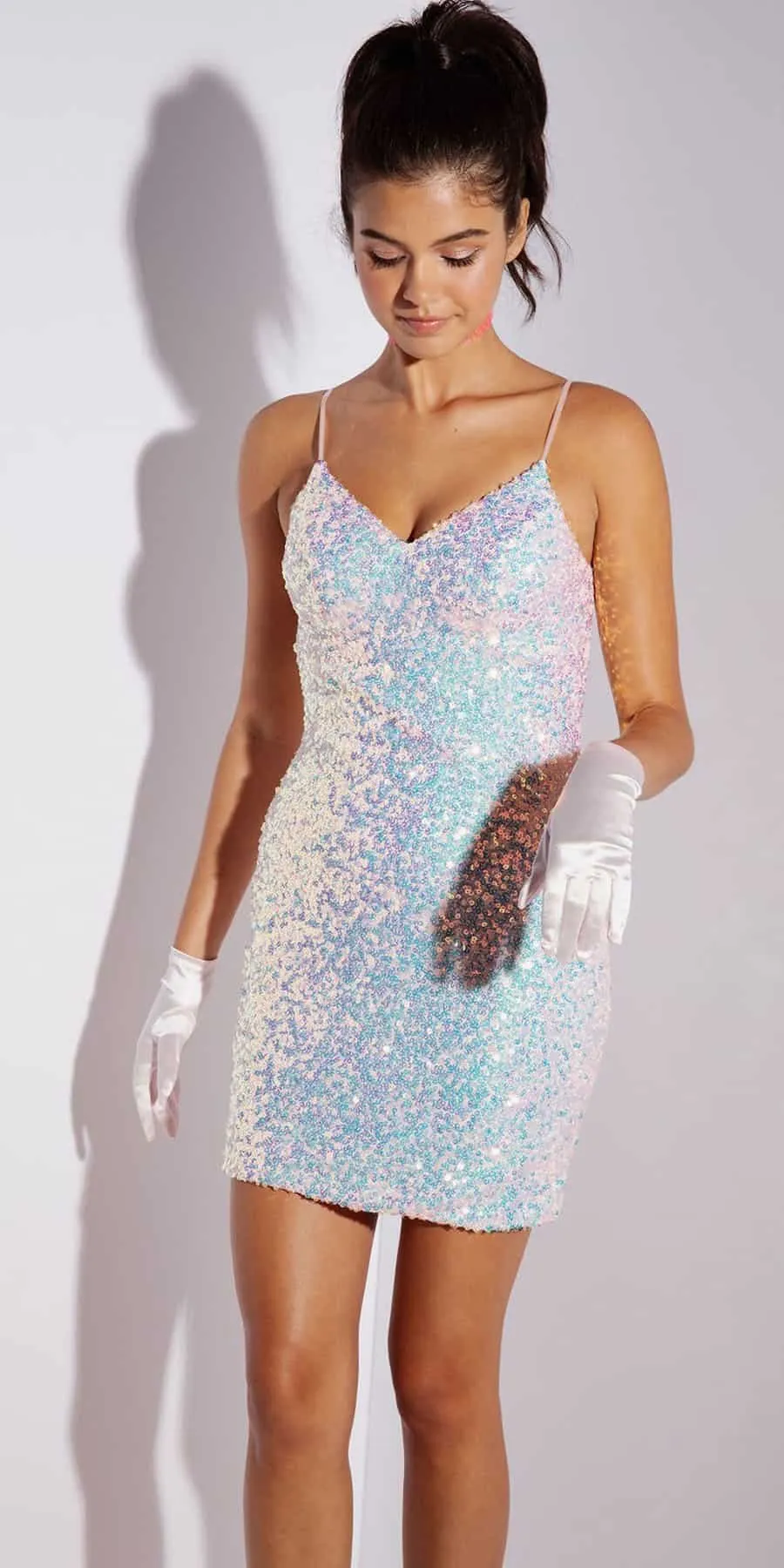 Eureka Fashion 9720 Short Sequin Cocktail Dress with Adjustable Straps