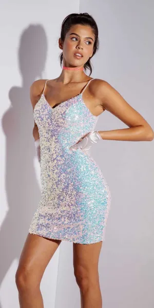 Eureka Fashion 9720 Short Sequin Cocktail Dress with Adjustable Straps