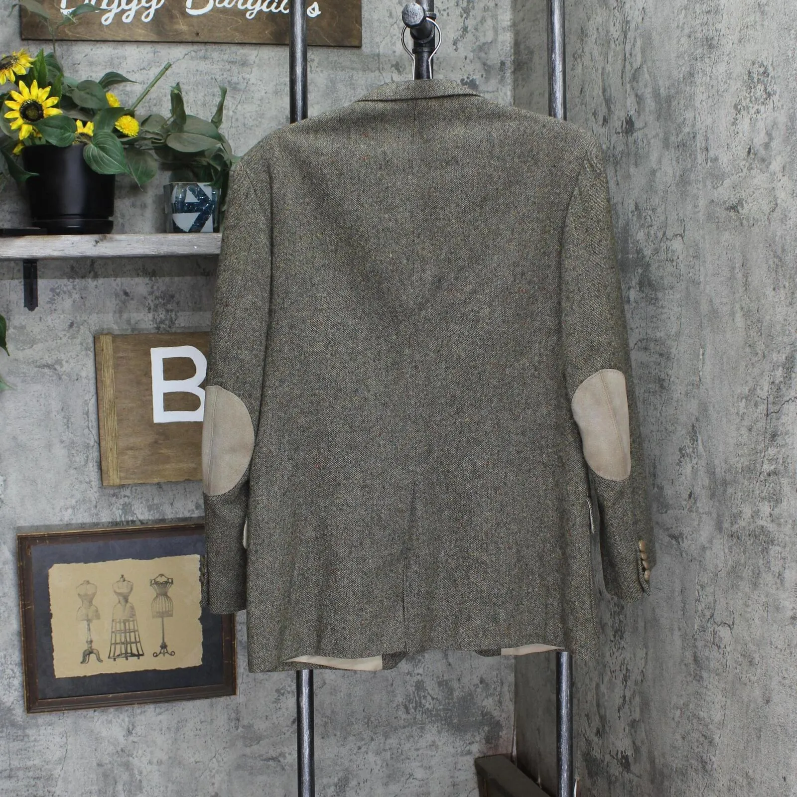 Farah Vintage Wool Herringbone Tweed Sport Coat Blazer Suit Jacket Brown 40R