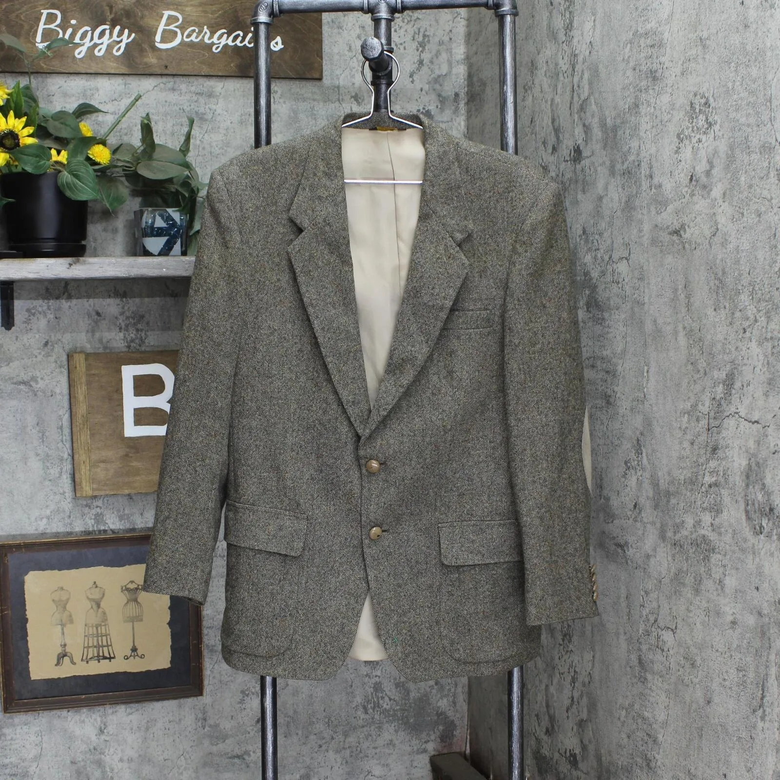 Farah Vintage Wool Herringbone Tweed Sport Coat Blazer Suit Jacket Brown 40R