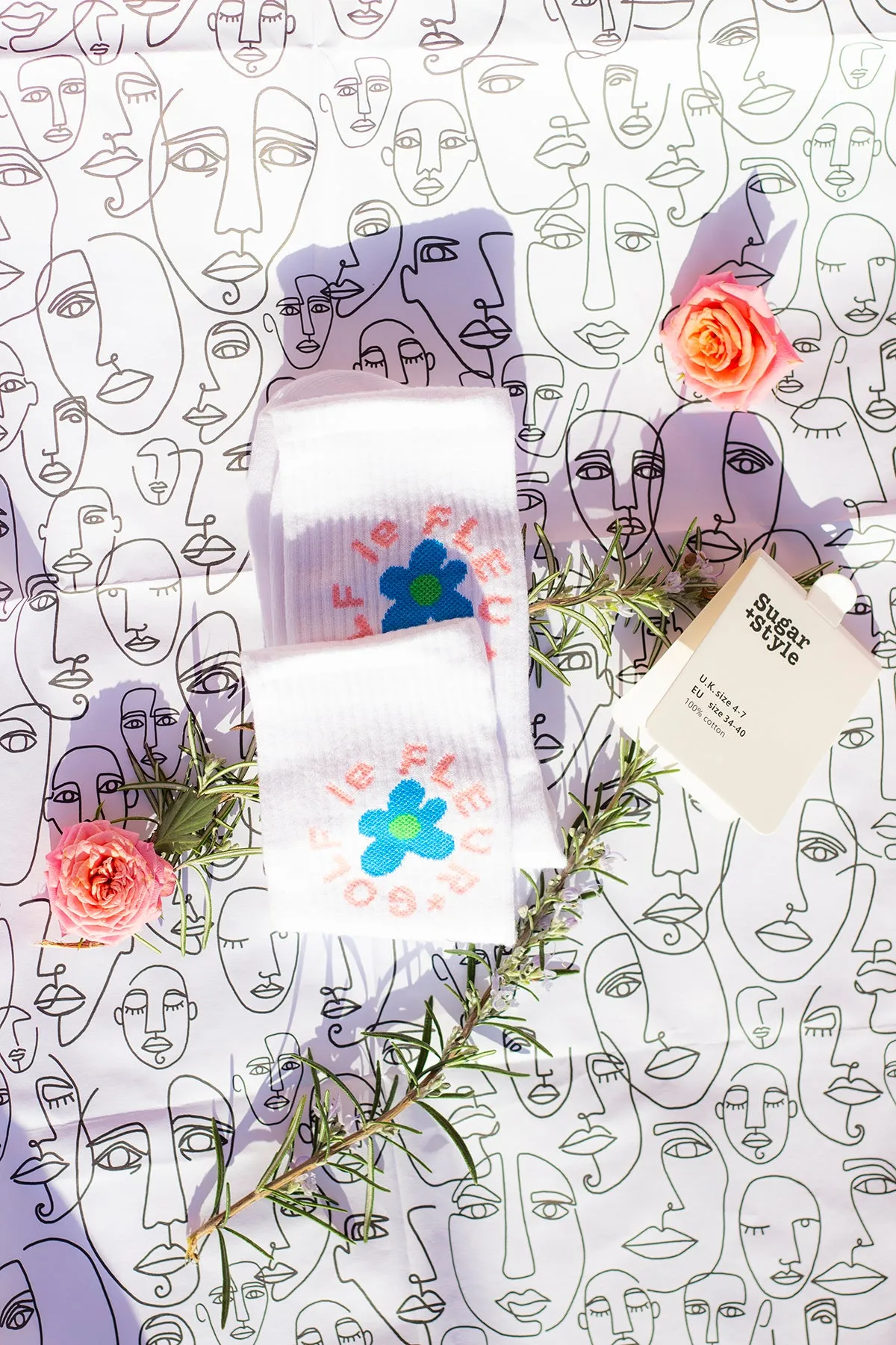 Floral Circle Text Skater Style Socks