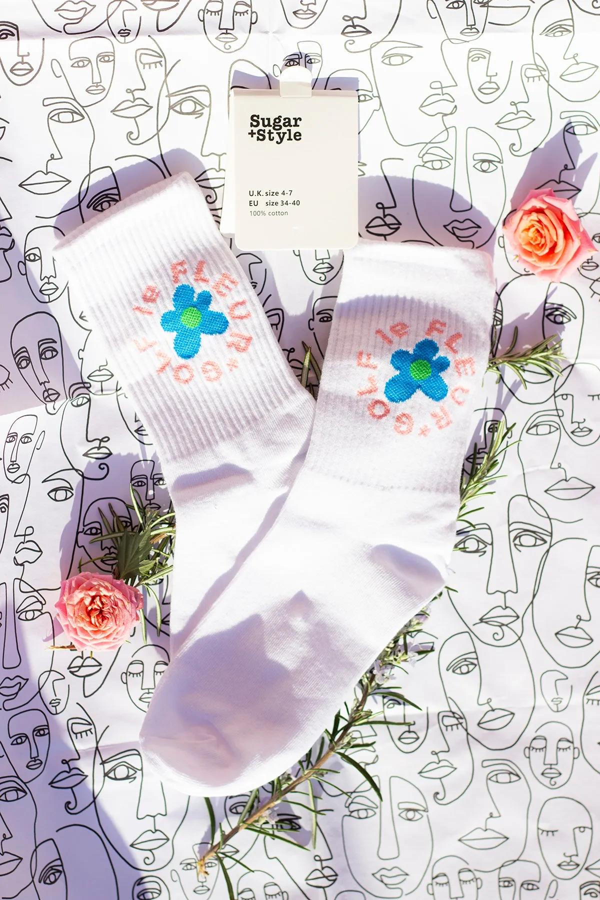 Floral Circle Text Skater Style Socks