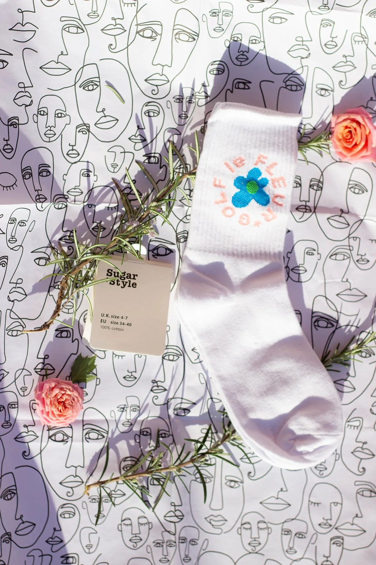 Floral Circle Text Skater Style Socks